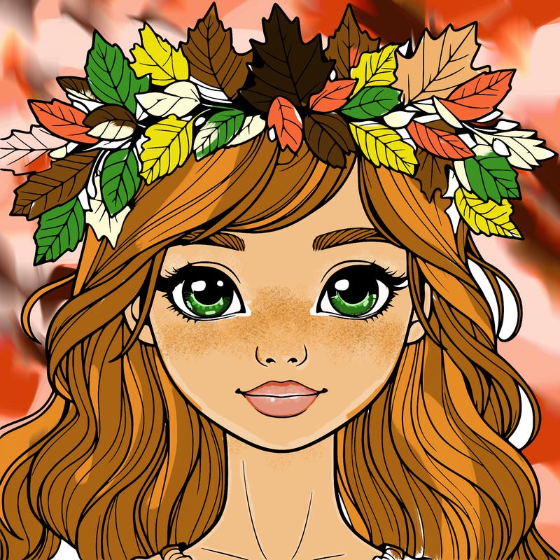 realistic girl with fall leaf crown