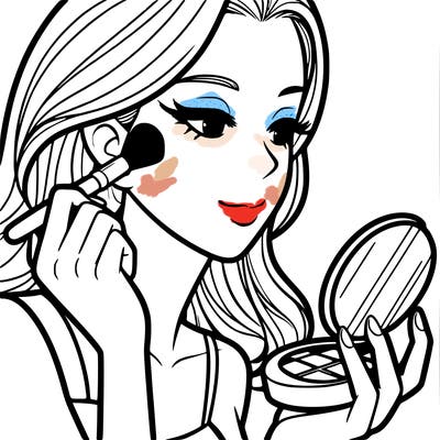 little girl putting on makeup