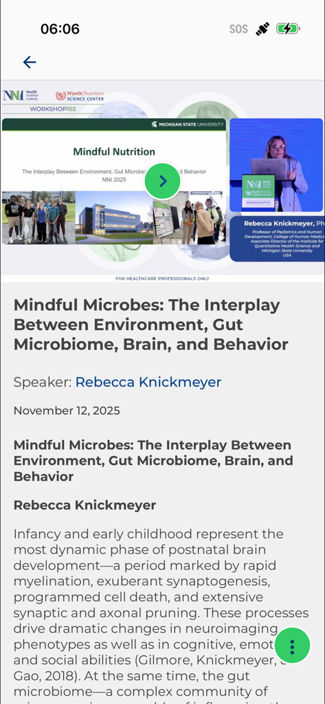 NNI365 - Vista dettagliata di un workshop medico sul microbioma intestinale e sullo sviluppo cerebrale per professionisti sanitari.