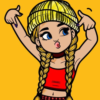 realistic teenage girl with braids and a beanie and crop top doing 🫶🏼