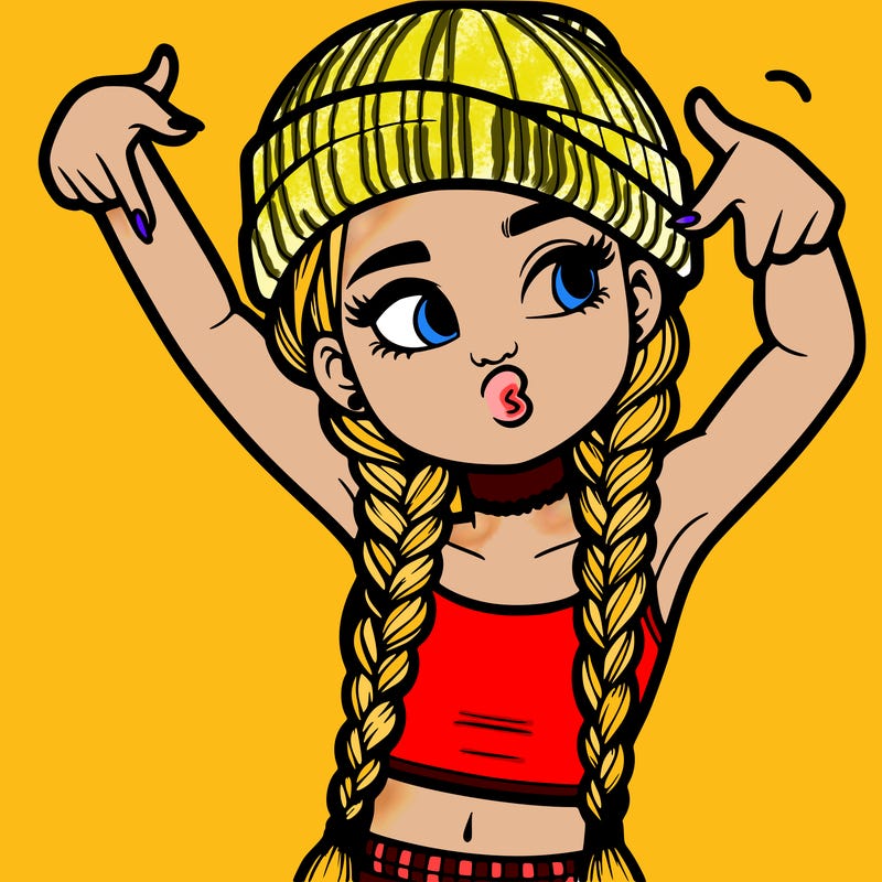 realistic teenage girl with braids and a beanie and crop top doing 🫶🏼