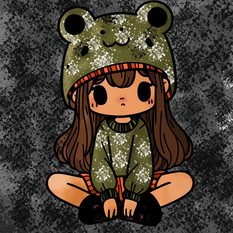 a girl wearing a frog hat and some frog socks