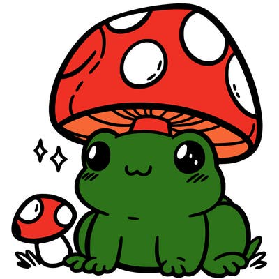 a cute frog with a mushroom hat