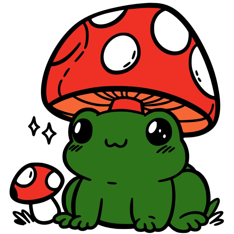 a cute frog with a mushroom hat