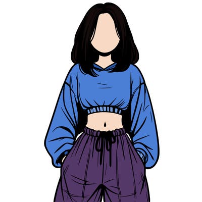 realistic girl faceless with baggy pants and a crop top