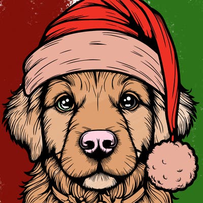 realistic dog with a christmas hat