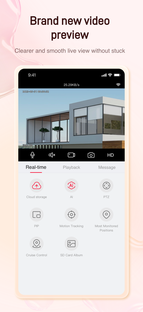 Metfone Home - Metfone Home App-Screenshot, der eine Live-Videovorschau einer Hausüberwachungskamera zeigt
