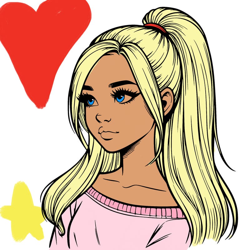 realistic girl with a high ponytail