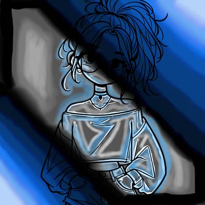 girl with a messy ponytail glasses a baggy crop top and jean shorts