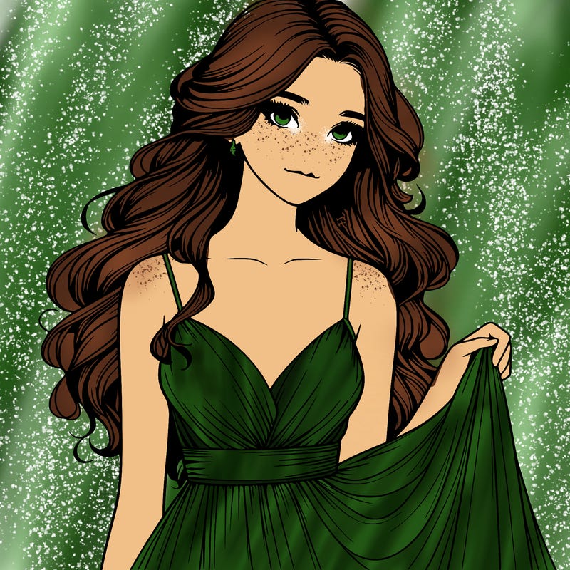 realistic girl in flowy silky prom dress