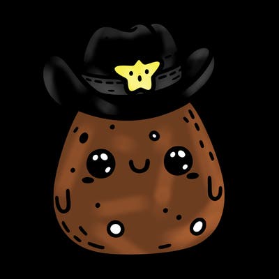 cute  potato with a face in a cowboy hat