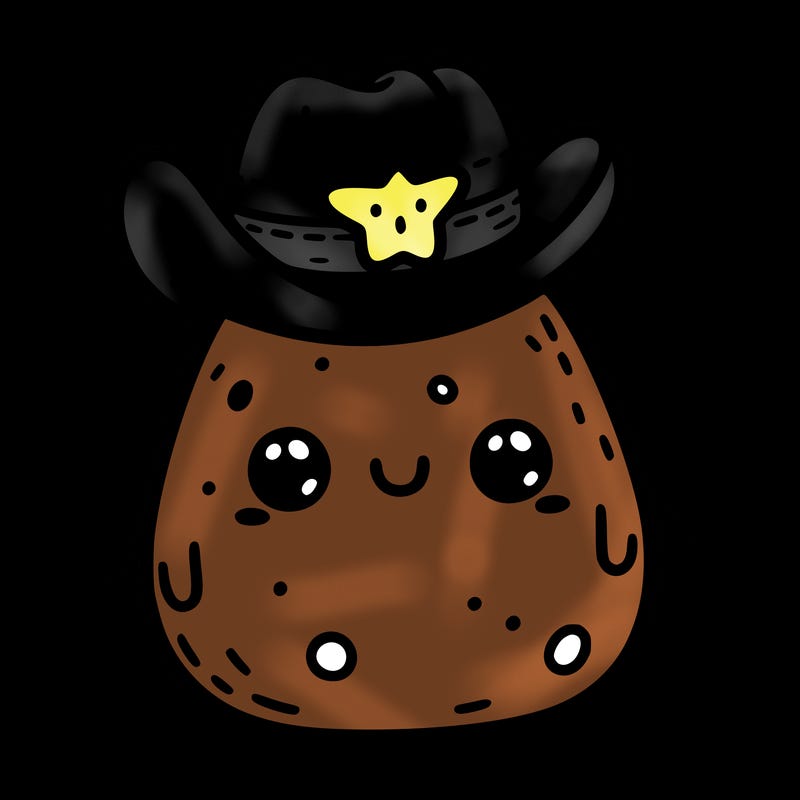 cute  potato with a face in a cowboy hat