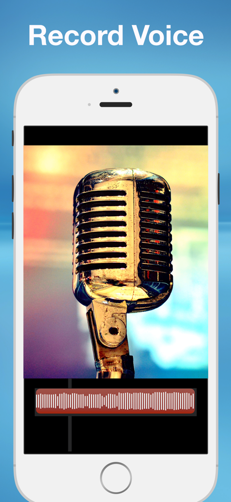 Interfaccia dell'app che mostra una funzione di registrazione vocale con un'immagine di microfono e forma d'onda audio