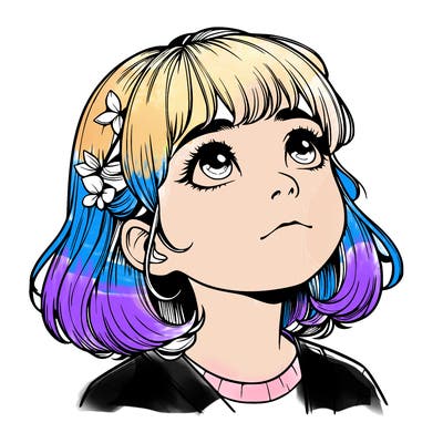 realistic girl looking up