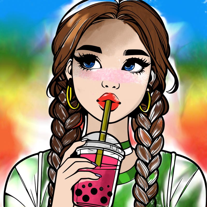 realistic girl with braided hair drinking boba