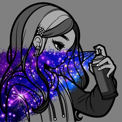 a realistic girl spray painting