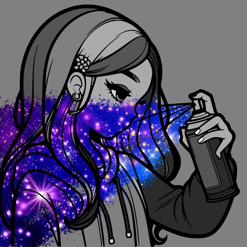 a realistic girl spray painting