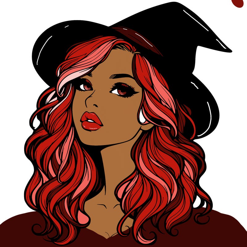 realistic witch girl with wavy hair and lips