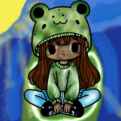 a girl wearing a frog hat and some frog socks
