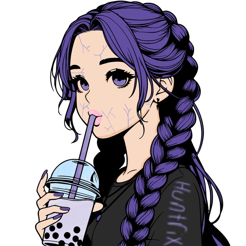 realistic girl with braided hair drinking boba