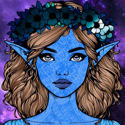 realistic female elf with flower crown