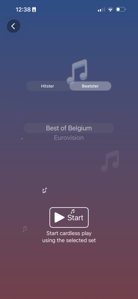 Beatster - Beatster app interface showing the selection of music sets like Best of Belgium for cardless play