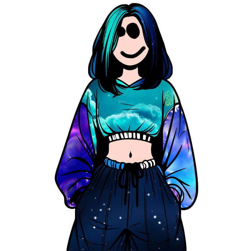 realistic girl faceless with baggy pants and a crop top