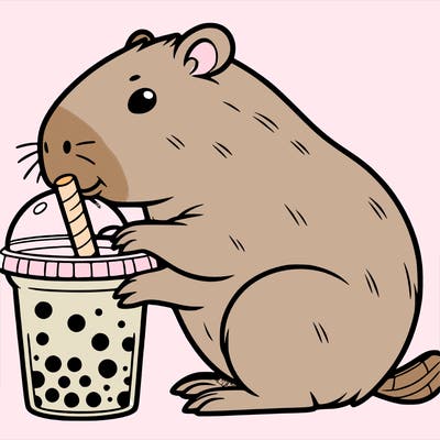 capybara drinking boba