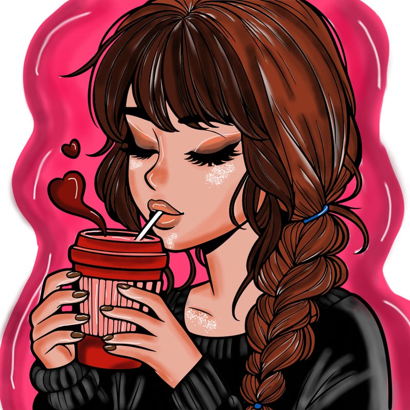 realistic girl drinking coffee