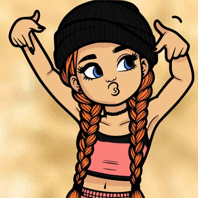 realistic teenage girl with braids and a beanie and crop top doing 🫶🏼