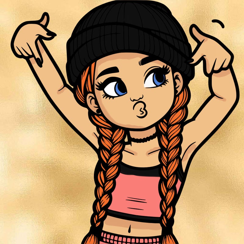 realistic teenage girl with braids and a beanie and crop top doing 🫶🏼