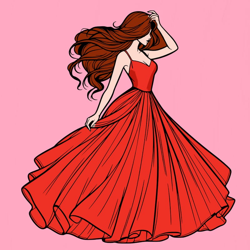 realistic woman with dress flowing in the wind