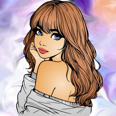 realistic girl with bangs looking over her shoulder