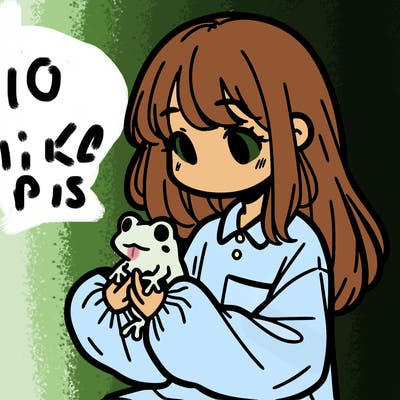 girl with long hair and a oversized shirt. and she is holding a frog