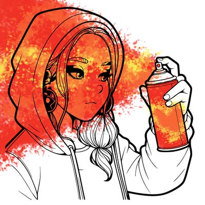 a realistic girl, spray painting