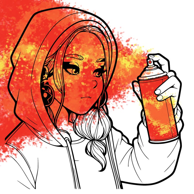 a realistic girl, spray painting