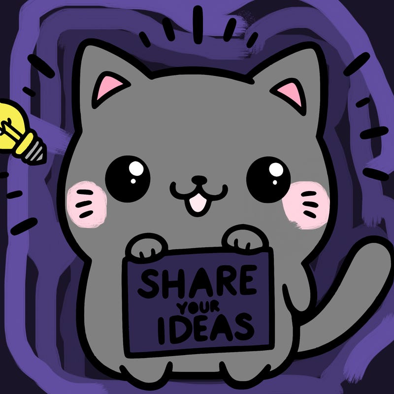 a cute cat saying share your ideas
