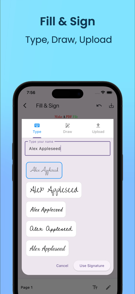 Sejda Pro PDF Editor - Interfaz de la aplicación Sejda Pro PDF Editor mostrando opciones de firma digital y la herramienta Rellenar y Firmar en un smartphone.
