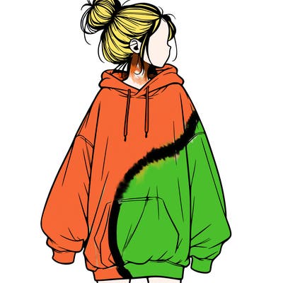 realistic girl with a oversized sweatshirt on and a bun