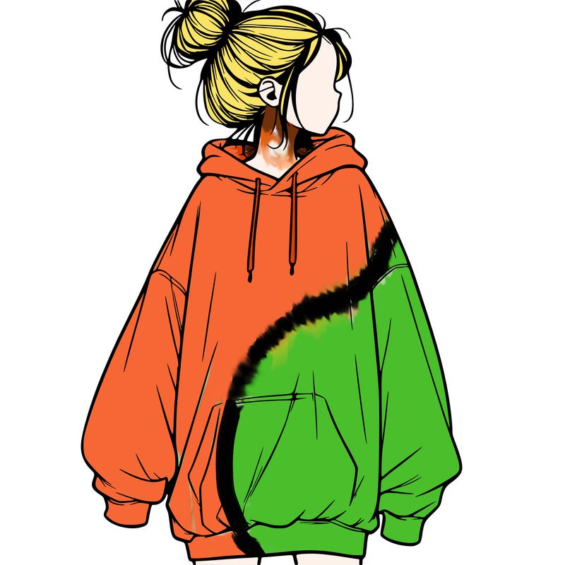realistic girl with a oversized sweatshirt on and a bun