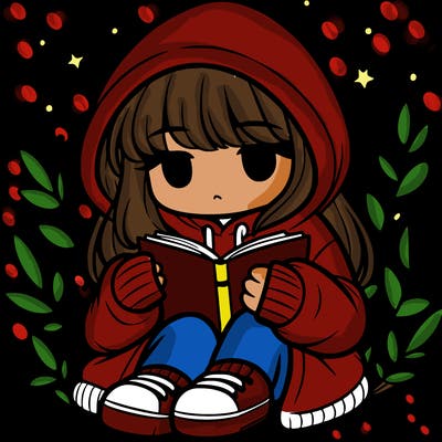 girl in oversized hoodie reading a book