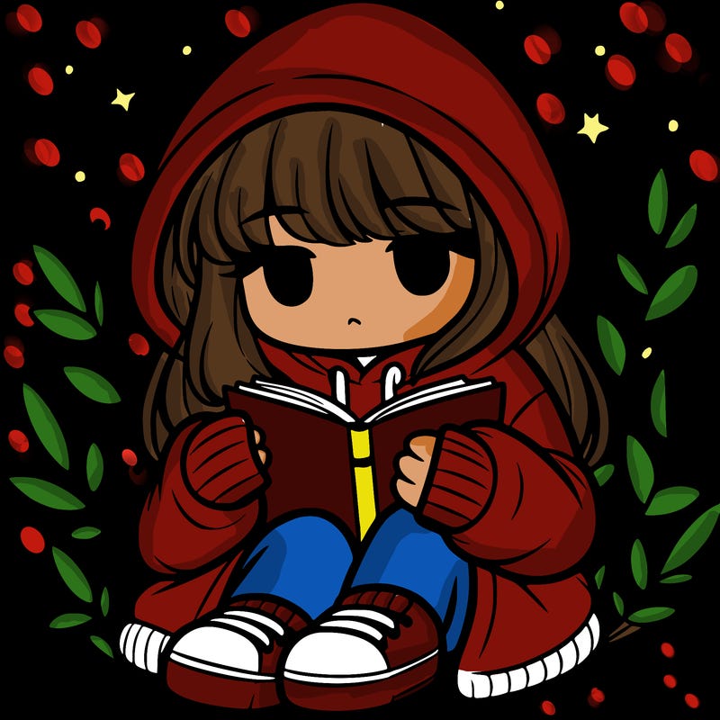 girl in oversized hoodie reading a book