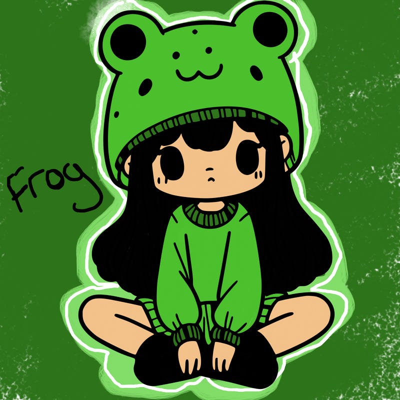 a girl wearing a frog hat and some frog socks