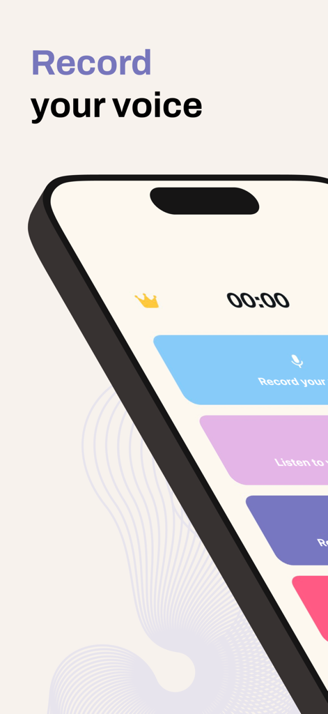 Flip Audio - Reverse Voice - Oberfläche der Flip Audio App mit der Aufforderung, deine Stimme aufzunehmen, und einem bunten Aufnahmemenü
