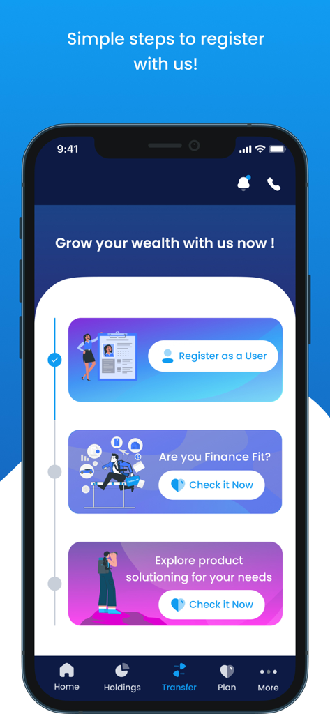 Phillip MyWealth - Phillip MyWealth app registration screen showing onboarding steps for new users to grow their wealth.