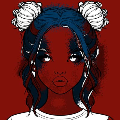 realistic girl with two buns in hair and lips