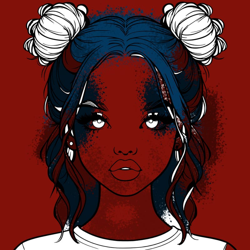 realistic girl with two buns in hair and lips