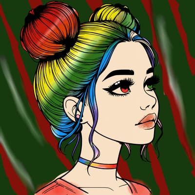 realistic girl with buns on the top of her head