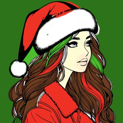 realistic girl in santa hat