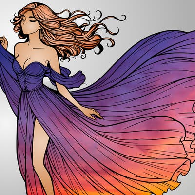 realistic woman in dress flowing the the wind
